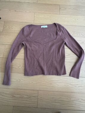 Abercrombie Ribbed Dusty Mauve Long Sleeve Top Sweater Top Sweetheart Neckline